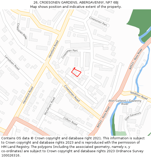 26, CROESONEN GARDENS, ABERGAVENNY, NP7 6BJ: Location map and indicative extent of plot