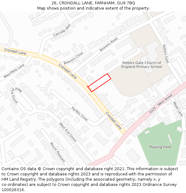 26, CRONDALL LANE, FARNHAM, GU9 7BQ: Location map and indicative extent of plot