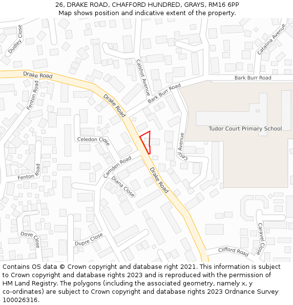 26, DRAKE ROAD, CHAFFORD HUNDRED, GRAYS, RM16 6PP: Location map and indicative extent of plot