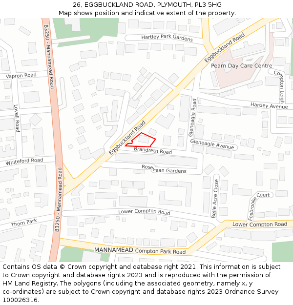 26, EGGBUCKLAND ROAD, PLYMOUTH, PL3 5HG: Location map and indicative extent of plot