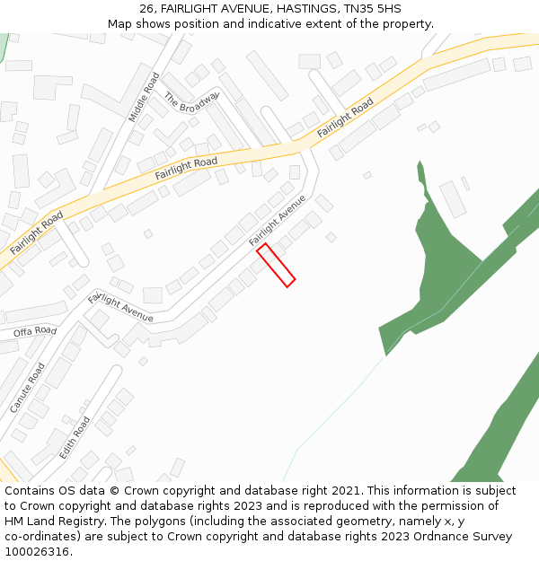 26, FAIRLIGHT AVENUE, HASTINGS, TN35 5HS: Location map and indicative extent of plot