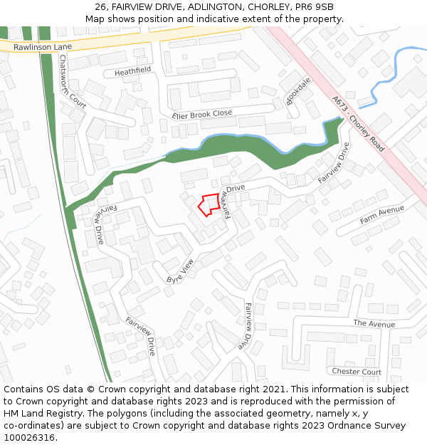 26, FAIRVIEW DRIVE, ADLINGTON, CHORLEY, PR6 9SB: Location map and indicative extent of plot