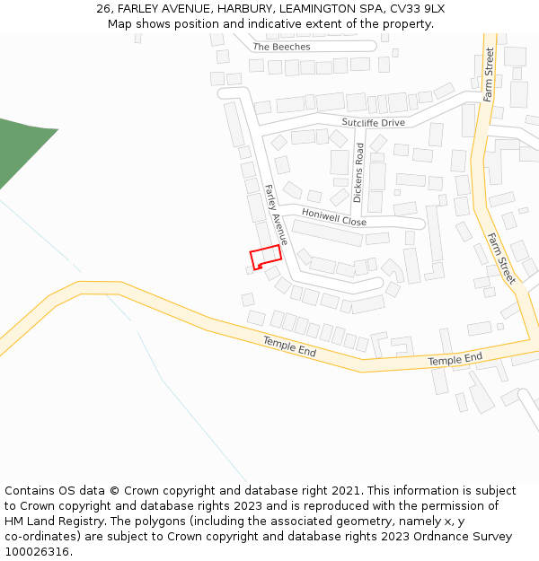 26, FARLEY AVENUE, HARBURY, LEAMINGTON SPA, CV33 9LX: Location map and indicative extent of plot