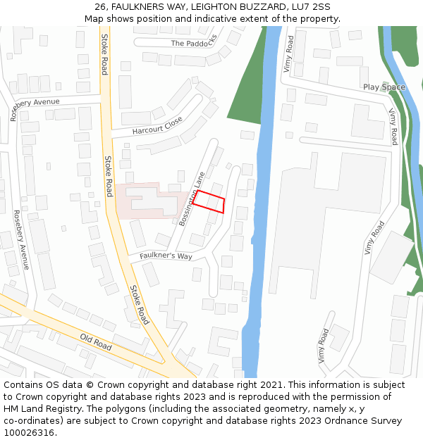 26, FAULKNERS WAY, LEIGHTON BUZZARD, LU7 2SS: Location map and indicative extent of plot