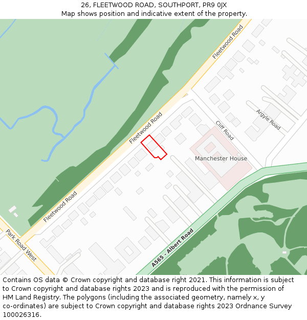 26, FLEETWOOD ROAD, SOUTHPORT, PR9 0JX: Location map and indicative extent of plot