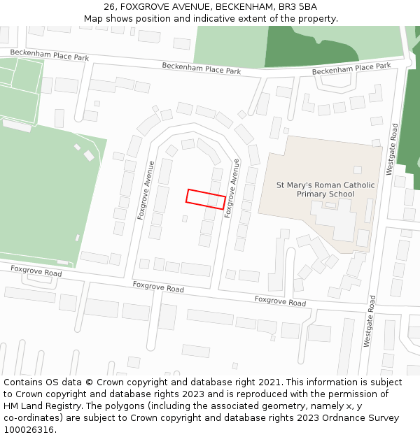 26, FOXGROVE AVENUE, BECKENHAM, BR3 5BA: Location map and indicative extent of plot