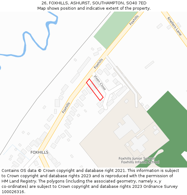 26, FOXHILLS, ASHURST, SOUTHAMPTON, SO40 7ED: Location map and indicative extent of plot