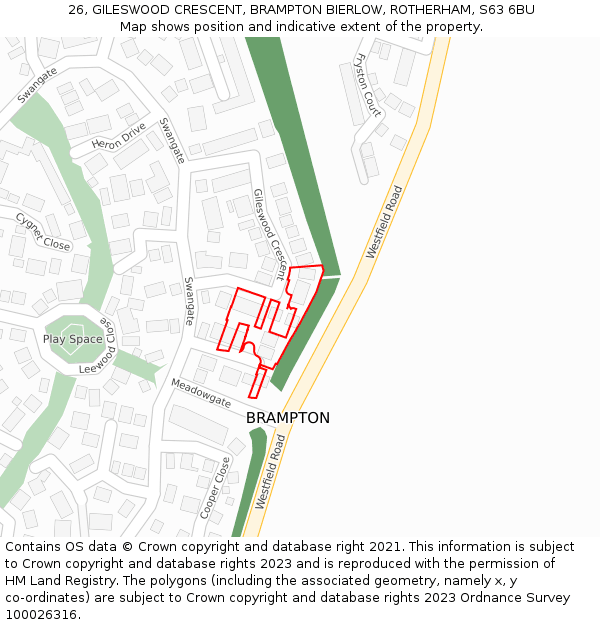 26, GILESWOOD CRESCENT, BRAMPTON BIERLOW, ROTHERHAM, S63 6BU: Location map and indicative extent of plot