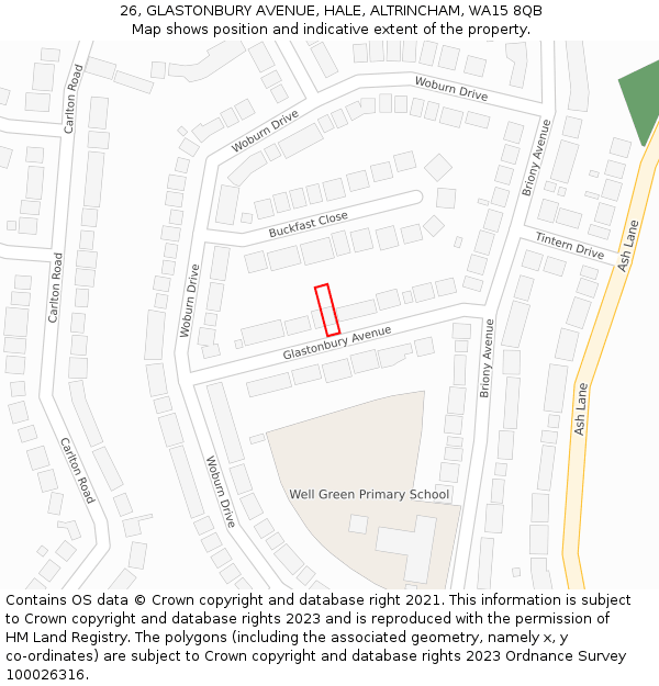 26, GLASTONBURY AVENUE, HALE, ALTRINCHAM, WA15 8QB: Location map and indicative extent of plot