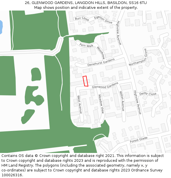 26, GLENWOOD GARDENS, LANGDON HILLS, BASILDON, SS16 6TU: Location map and indicative extent of plot