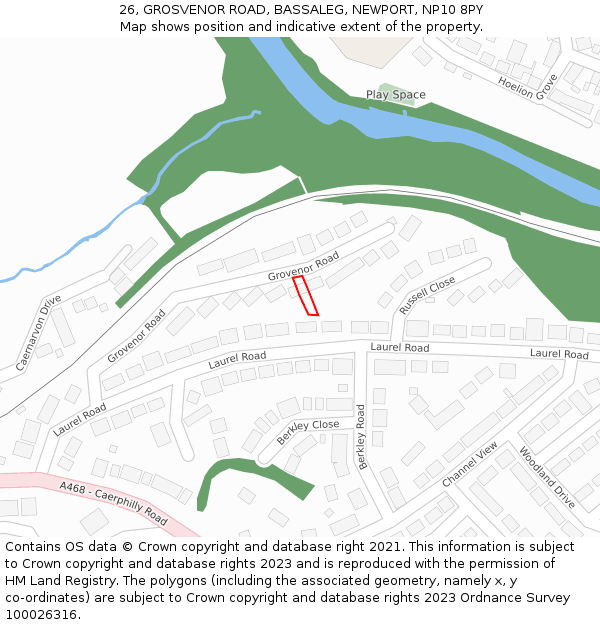 26, GROSVENOR ROAD, BASSALEG, NEWPORT, NP10 8PY: Location map and indicative extent of plot