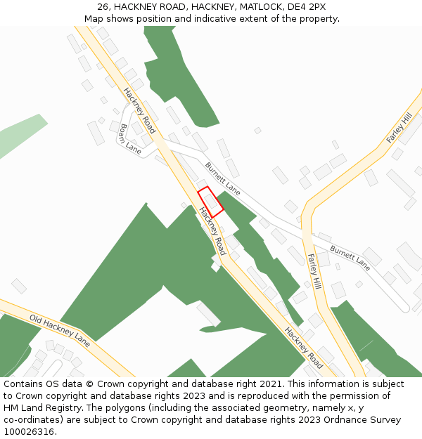 26, HACKNEY ROAD, HACKNEY, MATLOCK, DE4 2PX: Location map and indicative extent of plot