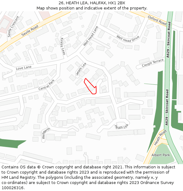 26, HEATH LEA, HALIFAX, HX1 2BX: Location map and indicative extent of plot