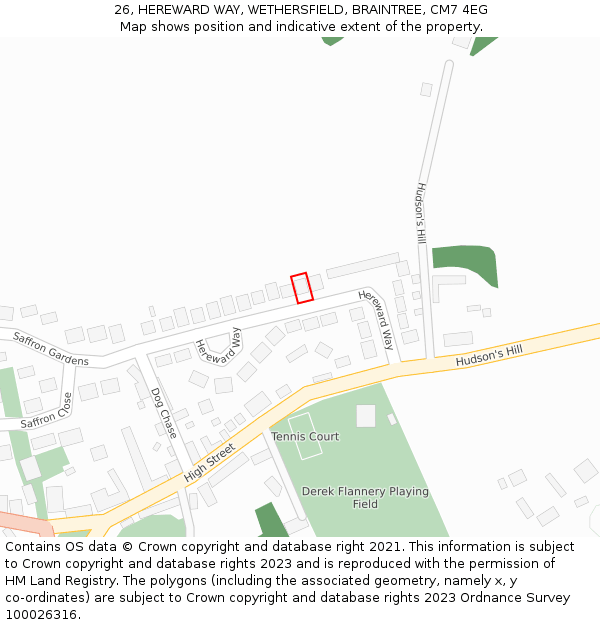 26, HEREWARD WAY, WETHERSFIELD, BRAINTREE, CM7 4EG: Location map and indicative extent of plot