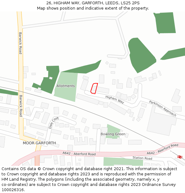 26, HIGHAM WAY, GARFORTH, LEEDS, LS25 2PS: Location map and indicative extent of plot