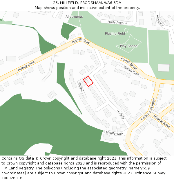 26, HILLFIELD, FRODSHAM, WA6 6DA: Location map and indicative extent of plot