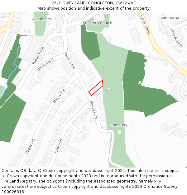 26, HOWEY LANE, CONGLETON, CW12 4AE: Location map and indicative extent of plot