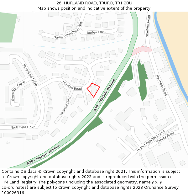 26, HURLAND ROAD, TRURO, TR1 2BU: Location map and indicative extent of plot