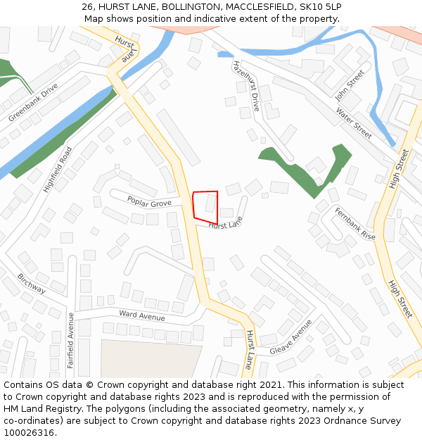 26, HURST LANE, BOLLINGTON, MACCLESFIELD, SK10 5LP: Location map and indicative extent of plot