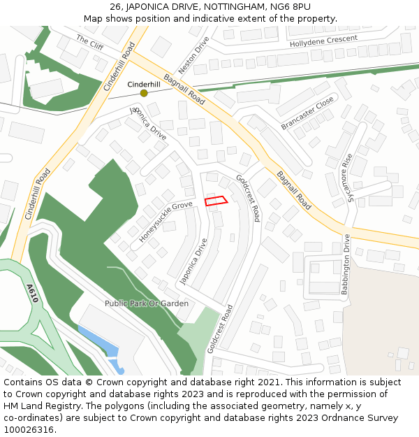 26, JAPONICA DRIVE, NOTTINGHAM, NG6 8PU: Location map and indicative extent of plot