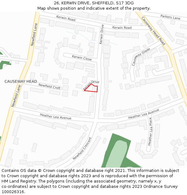 26, KERWIN DRIVE, SHEFFIELD, S17 3DG: Location map and indicative extent of plot