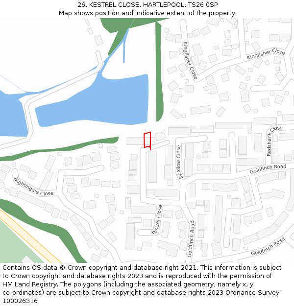 26, KESTREL CLOSE, HARTLEPOOL, TS26 0SP: Location map and indicative extent of plot