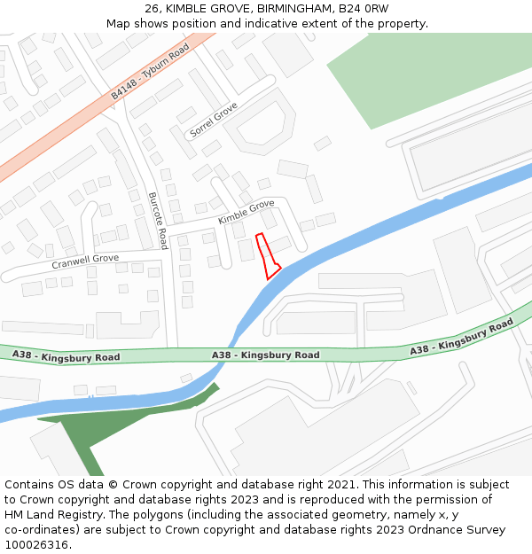 26, KIMBLE GROVE, BIRMINGHAM, B24 0RW: Location map and indicative extent of plot