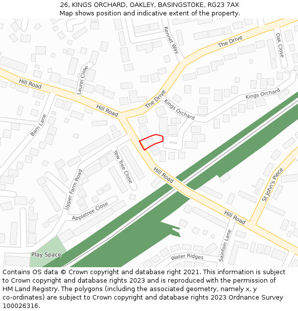 26, KINGS ORCHARD, OAKLEY, BASINGSTOKE, RG23 7AX: Location map and indicative extent of plot