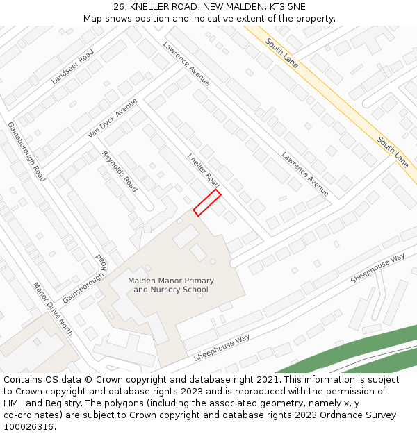 26, KNELLER ROAD, NEW MALDEN, KT3 5NE: Location map and indicative extent of plot