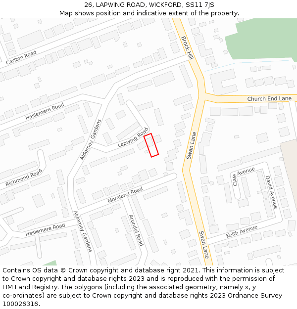 26, LAPWING ROAD, WICKFORD, SS11 7JS: Location map and indicative extent of plot