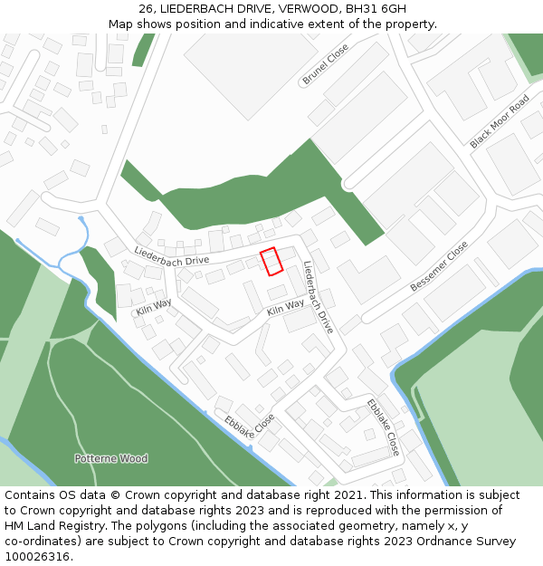 26, LIEDERBACH DRIVE, VERWOOD, BH31 6GH: Location map and indicative extent of plot