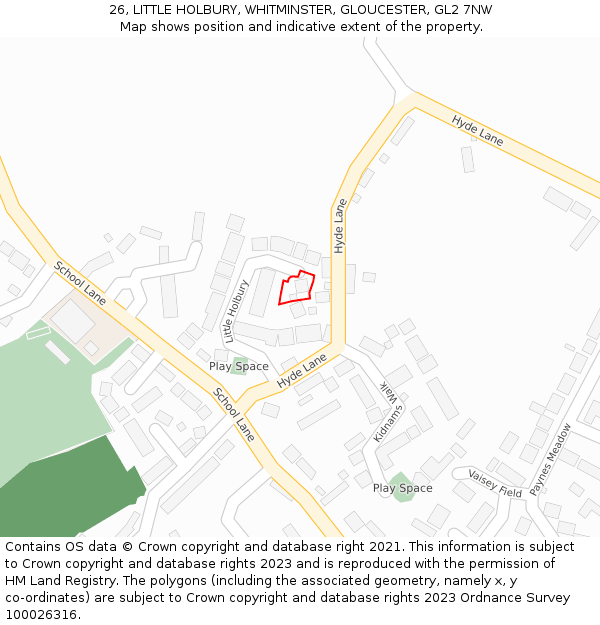 26, LITTLE HOLBURY, WHITMINSTER, GLOUCESTER, GL2 7NW: Location map and indicative extent of plot