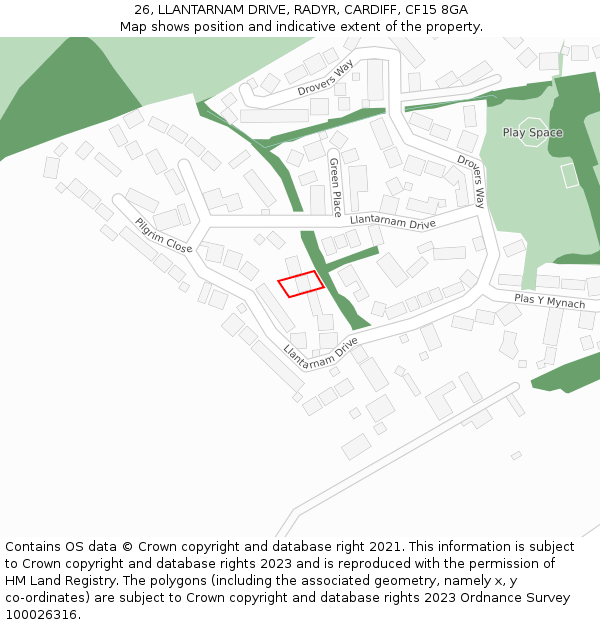 26, LLANTARNAM DRIVE, RADYR, CARDIFF, CF15 8GA: Location map and indicative extent of plot