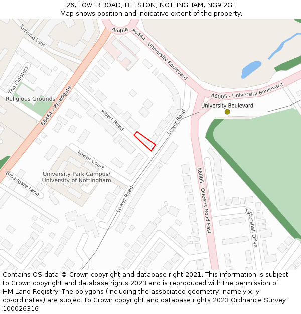 26, LOWER ROAD, BEESTON, NOTTINGHAM, NG9 2GL: Location map and indicative extent of plot