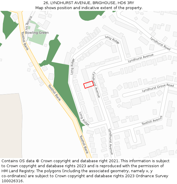 26, LYNDHURST AVENUE, BRIGHOUSE, HD6 3RY: Location map and indicative extent of plot