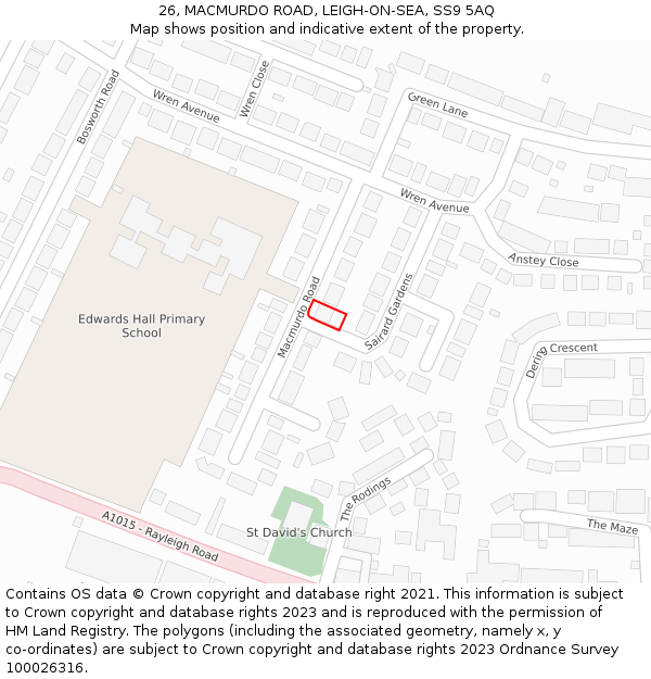 26, MACMURDO ROAD, LEIGH-ON-SEA, SS9 5AQ: Location map and indicative extent of plot