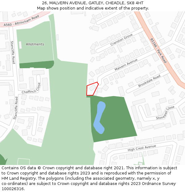 26, MALVERN AVENUE, GATLEY, CHEADLE, SK8 4HT: Location map and indicative extent of plot