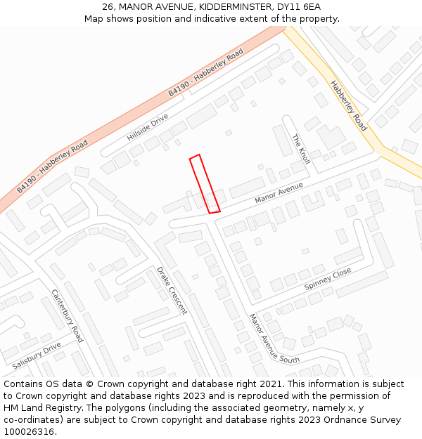 26, MANOR AVENUE, KIDDERMINSTER, DY11 6EA: Location map and indicative extent of plot