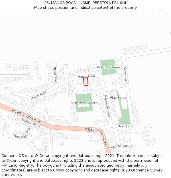 26, MANOR ROAD, INSKIP, PRESTON, PR4 0UL: Location map and indicative extent of plot