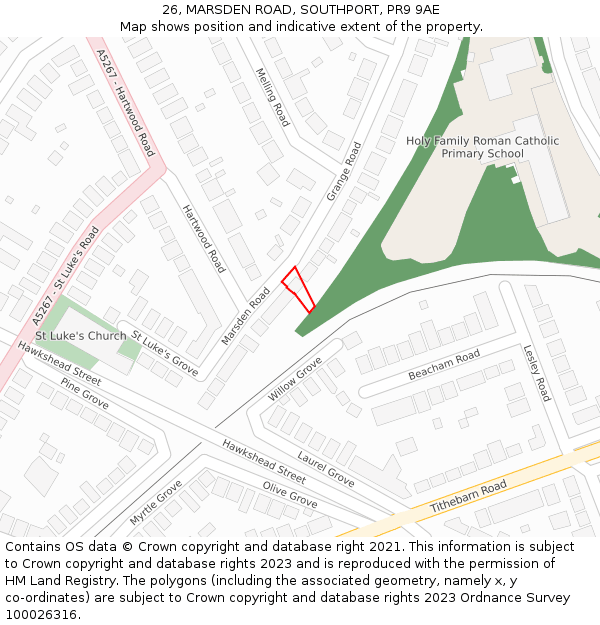 26, MARSDEN ROAD, SOUTHPORT, PR9 9AE: Location map and indicative extent of plot