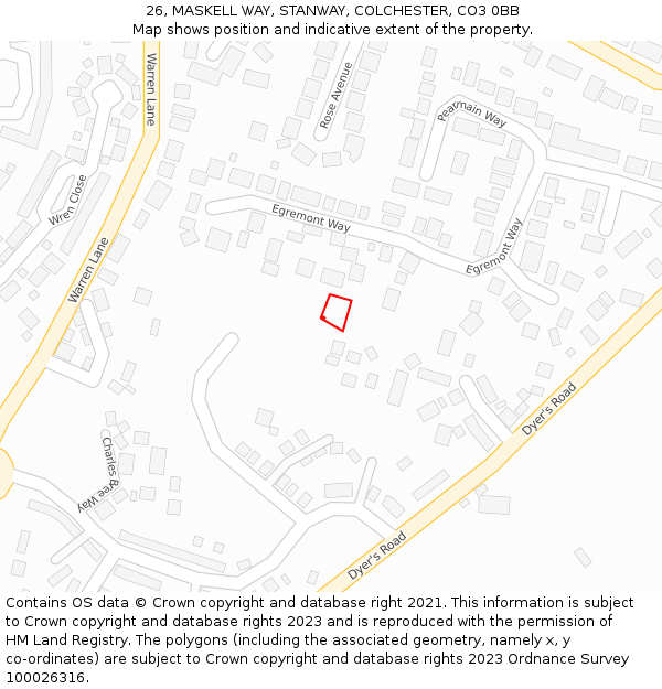 26, MASKELL WAY, STANWAY, COLCHESTER, CO3 0BB: Location map and indicative extent of plot