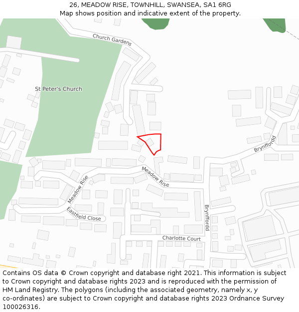 26, MEADOW RISE, TOWNHILL, SWANSEA, SA1 6RG: Location map and indicative extent of plot