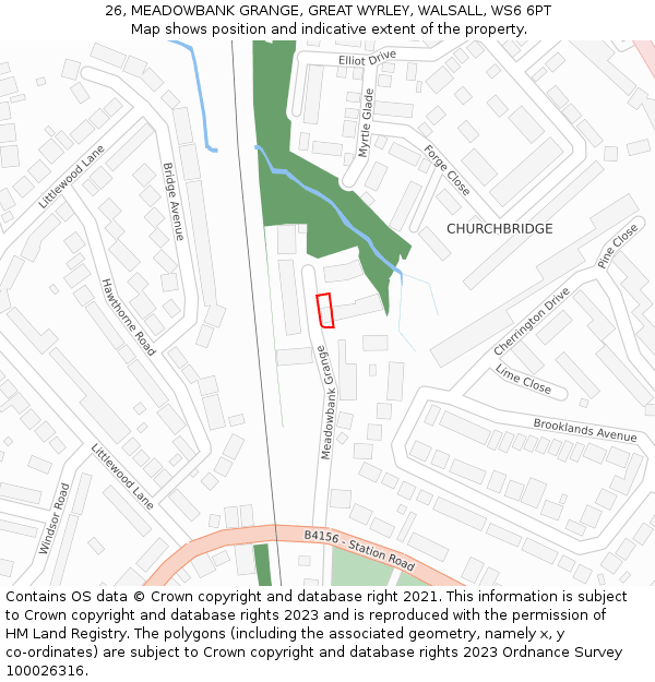 26, MEADOWBANK GRANGE, GREAT WYRLEY, WALSALL, WS6 6PT: Location map and indicative extent of plot