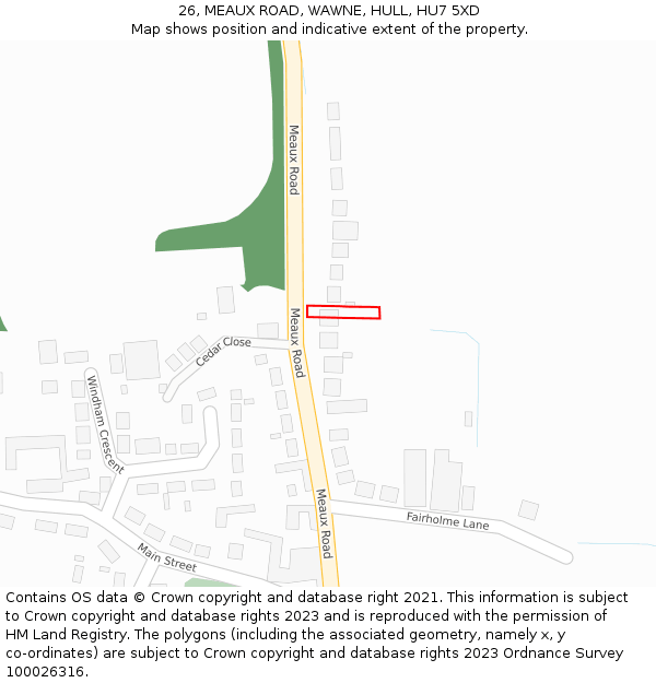 26, MEAUX ROAD, WAWNE, HULL, HU7 5XD: Location map and indicative extent of plot