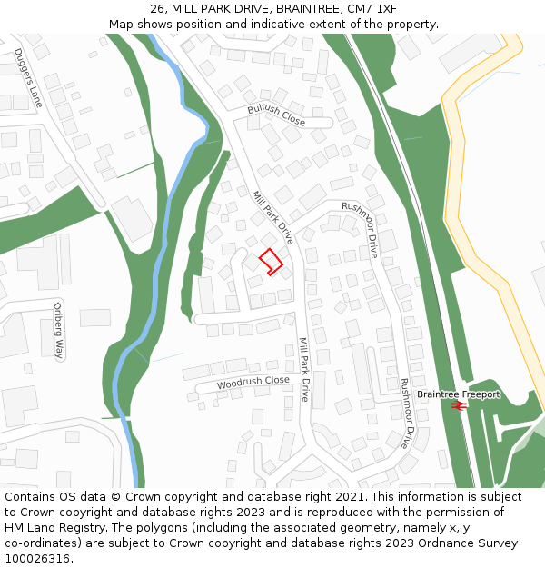 26, MILL PARK DRIVE, BRAINTREE, CM7 1XF: Location map and indicative extent of plot