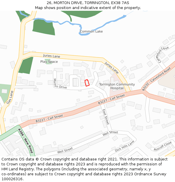 26, MORTON DRIVE, TORRINGTON, EX38 7AS: Location map and indicative extent of plot