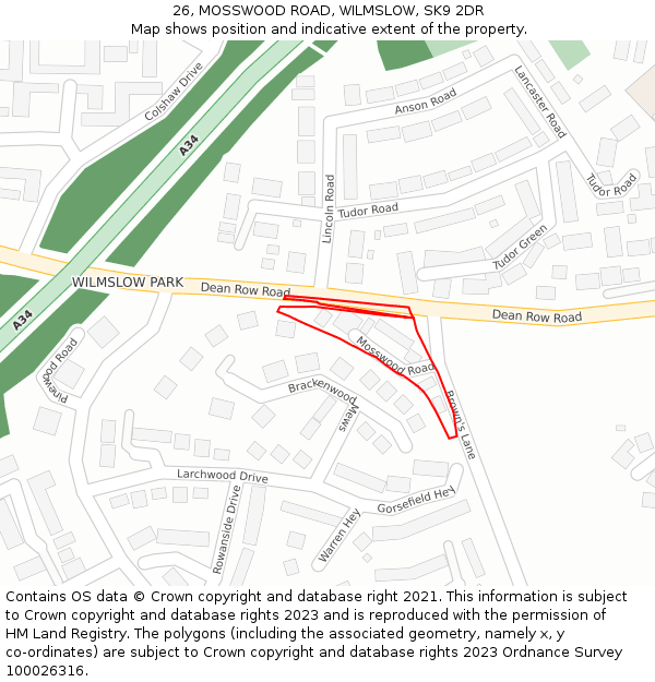 26, MOSSWOOD ROAD, WILMSLOW, SK9 2DR: Location map and indicative extent of plot