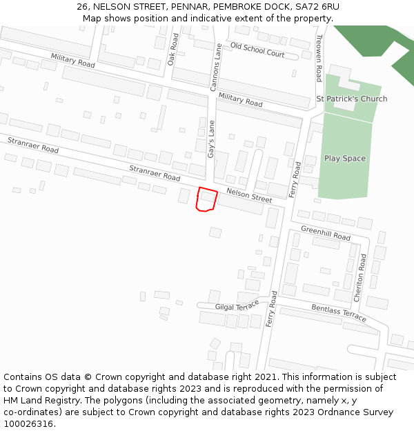 26, NELSON STREET, PENNAR, PEMBROKE DOCK, SA72 6RU: Location map and indicative extent of plot