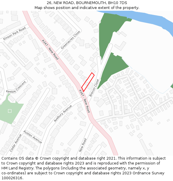 26, NEW ROAD, BOURNEMOUTH, BH10 7DS: Location map and indicative extent of plot