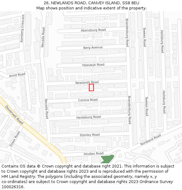 26, NEWLANDS ROAD, CANVEY ISLAND, SS8 8EU: Location map and indicative extent of plot